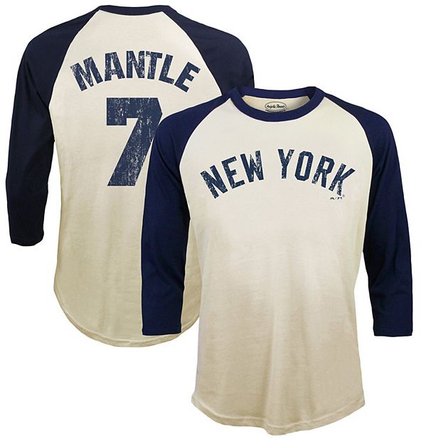 Men's Majestic Threads Mickey Mantle Cream New York Yankees Softhand Cotton  Cooperstown 3/4-Sleeve Raglan