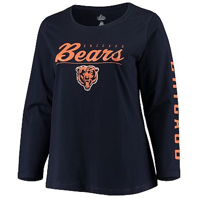 Women's Majestic Navy Chicago Bears Plus Size Team Logo Long Sleeve T-Shirt