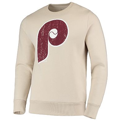 Men's Majestic Threads Oatmeal Philadelphia Phillies Fleece Pullover Sweatshirt