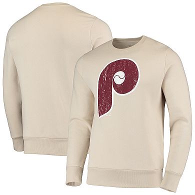 Men's Majestic Threads Oatmeal Philadelphia Phillies Fleece Pullover Sweatshirt