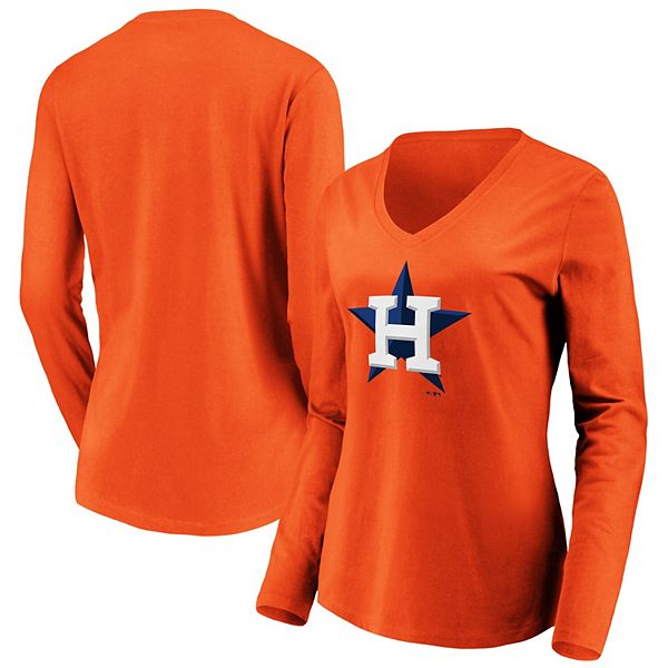 Women's Fanatics Branded Orange Houston Astros Official Logo Long Sleeve  V-Neck T-Shirt
