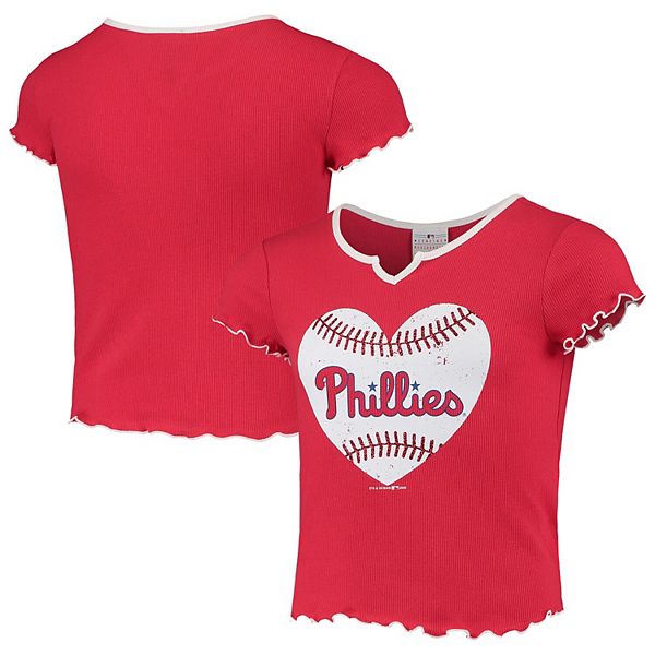 Women's Philadelphia Phillies PINK by Victoria's Secret White/Red Bling  Perfect Baseball Three-Quarter Sleeve T-Shirt