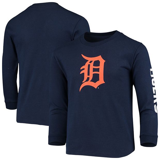 Youth Soft as a Grape Navy Detroit Tigers Logo Sleeve Hit Long Sleeve T- Shirt