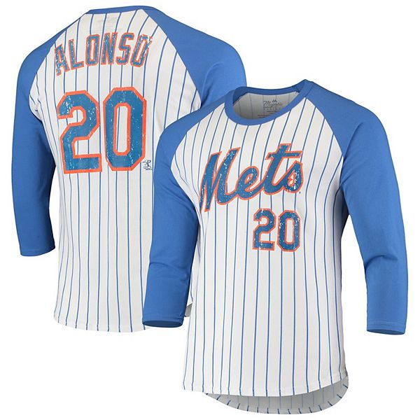 Men's Majestic Threads Pete Alonso White/Royal New York Mets Softhand  Pinstripe Name & Number Raglan 3/4-Sleeve T-Shirt