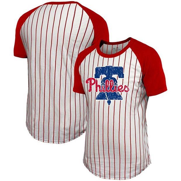 Men's Majestic Threads White/Red Philadelphia Phillies Pinstripe Raglan T- Shirt