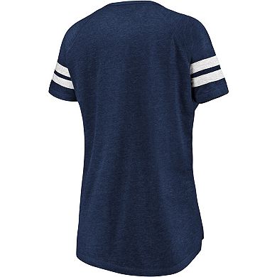 Women's Fanatics Branded Heathered Navy/White Milwaukee Brewers Wordmark Notch Neck Tri-Blend T-Shirt