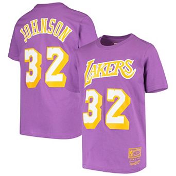Youth Magic Johnson Purple Los Angeles Lakers Hardwood Classics Name & Number T-Shirt