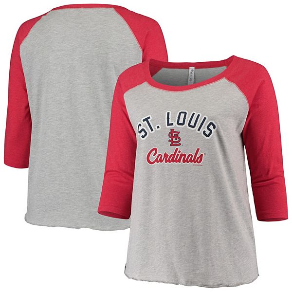 Women's Soft as a Grape Heathered Gray/Red St. Louis Cardinals Plus Size Baseball  Raglan 3/4-Sleeve T-Shirt