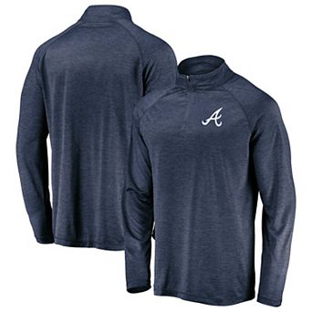 Men's Fanatics Branded Navy Atlanta Braves Iconic Striated Primary Logo Raglan Quarter-Zip Pullover Jacket