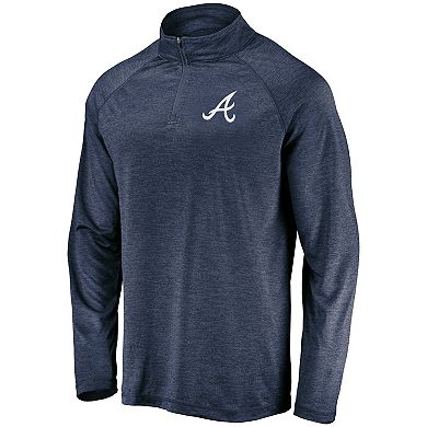 Men's Navy Atlanta Braves Iconic Striated Primary Logo Raglan Quarter-Zip Pullover Jacket