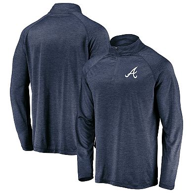 Men's Navy Atlanta Braves Iconic Striated Primary Logo Raglan Quarter-Zip Pullover Jacket