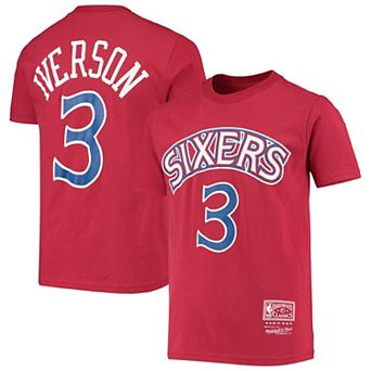 Youth Allen Iverson Red Philadelphia 76ers Hardwood Classics Name & Number T-Shirt