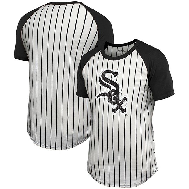 Men's Majestic Threads White/Black Chicago White Sox Pinstripe Raglan T- Shirt