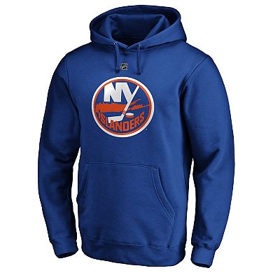 Men's Fanatics Branded Mathew Barzal Royal New York Islanders Authentic Stack Player Name & Number Fitted Pullover Hoodie