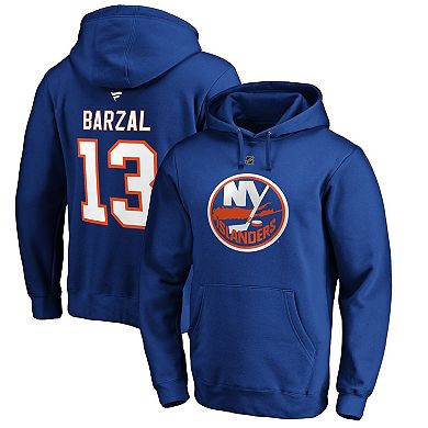 Men's Fanatics Branded Mathew Barzal Royal New York Islanders Authentic Stack Player Name & Number Fitted Pullover Hoodie