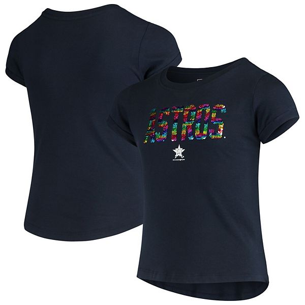Girls Youth New Era Navy Houston Astros Flip Sequin T-Shirt