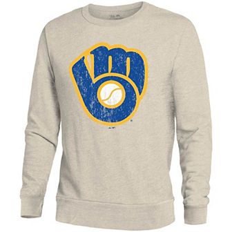 Men's Majestic Threads Oatmeal Milwaukee Brewers Fleece Pullover Sweatshirt
