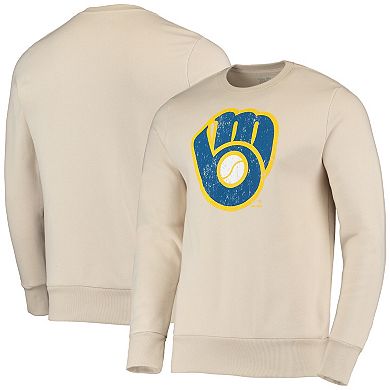 Men's Majestic Threads Oatmeal Milwaukee Brewers Fleece Pullover Sweatshirt