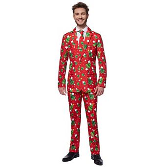 Men's Suitmeister Slim-Fit Christmas Trees and Stars Holiday Novelty Suit & Tie Set
