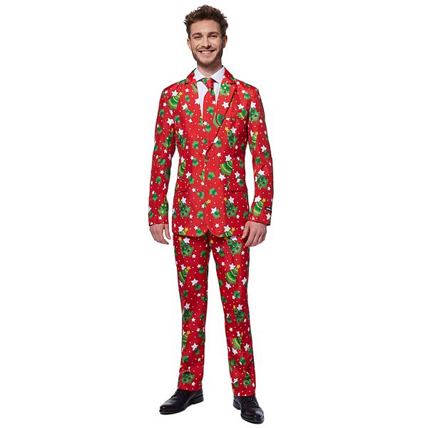 Men's Suitmeister Slim-Fit Christmas Trees and Stars Holiday Novelty