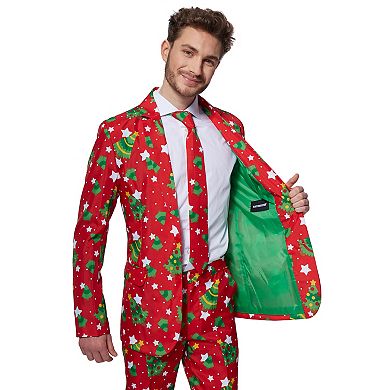 Men's Suitmeister Slim-Fit Christmas Trees and Stars Holiday Novelty Suit & Tie Set by OppoSuits