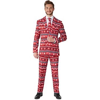 Men's Suitmeister Nordic Pixel Red Christmas Slim-Fit Holiday Novelty Suit Set