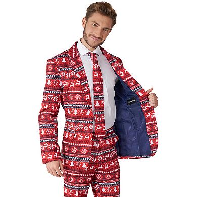 Men's Suitmeister Nordic Pixel Red Christmas Slim-Fit Holiday Novelty Suit Set