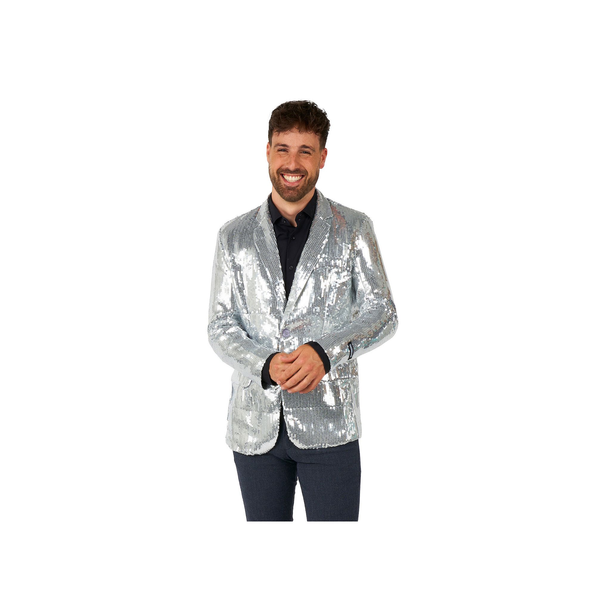 Mens Suitmeister Silver-Tone Sequin Novelty Blazer by OppoSuits, Size: Sma