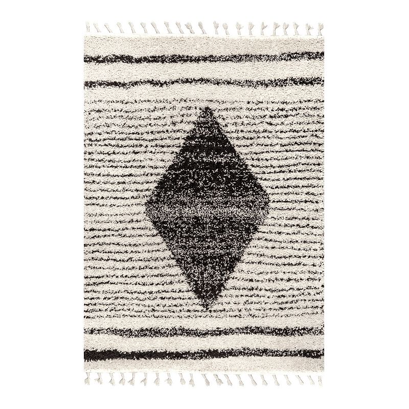 nuLOOM Kiera Moroccan Diamond Tassel Area Rug, Beig/Green, 8X10 Ft