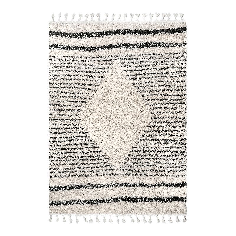 nuLOOM Kiera Moroccan Diamond Tassel Area Rug, White, 9X12 Ft