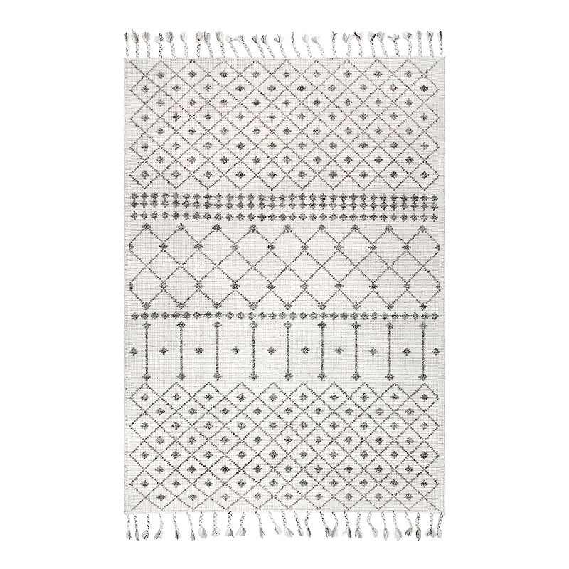 nuLOOM Novalee Woolen Modern Trellis Area Rug, White, 8X10 Ft