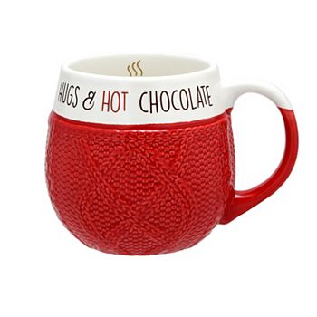 Hugs & Hot Cocoa Red Heart Hand Wrap Around Warmer Mug/12 Oz 