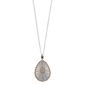 Two Tone Sterling Silver Scalloped Teardrop Pendant Necklace