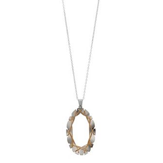 Two Tone Sterling Silver Wire Wrapped Oval Adjustable Necklace