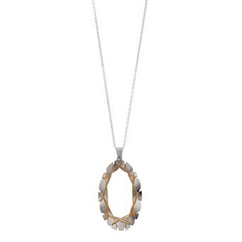 Two Tone Sterling Silver Wire Wrapped Oval Adjustable Necklace