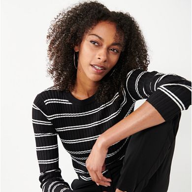 Women's Nine West Ribbed Long Sleeve Crewneck Sweater