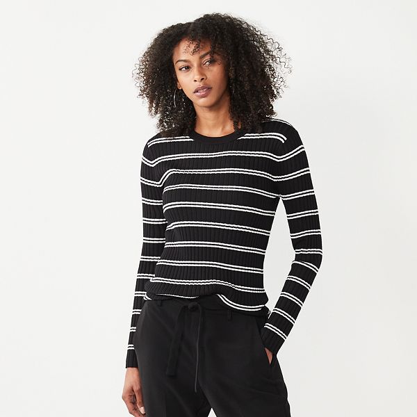 Women's Nine West Ribbed Long Sleeve Crewneck Sweater