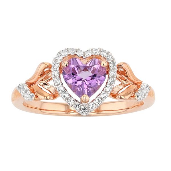 14k Rose Gold Over Silver Amethyst & Lab-Created White Sapphire Ring