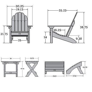 Elk Outdoors 3-piece Essential Adirondack Chair, Ottoman & Folding Side Table Set