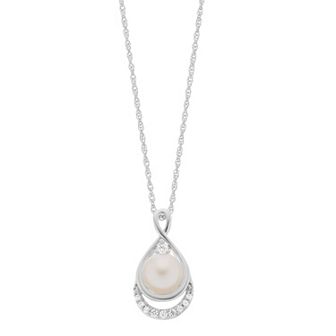LeRose by Lexi and Rose Sterling Silver Freshwater Cultured Pearl & Lab-Created White Sapphire Pendant