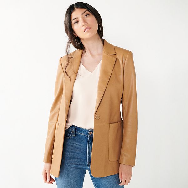 Women's faux leather deals blazers