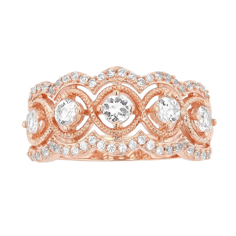 10k Rose Gold Morganite & Created White Sapphire Ring, Womens, Size: 6, Pi