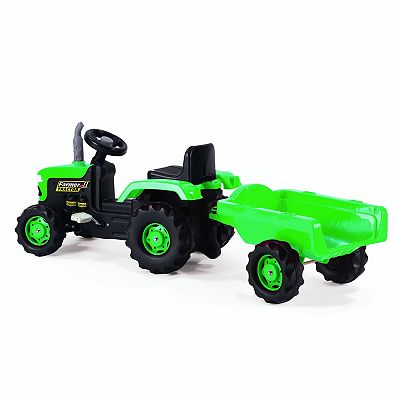 Dolu Toys Pedal Operated Big Green Tractor With Trailer