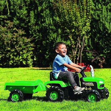 Dolu Toys Pedal Operated Big Green Tractor With Trailer