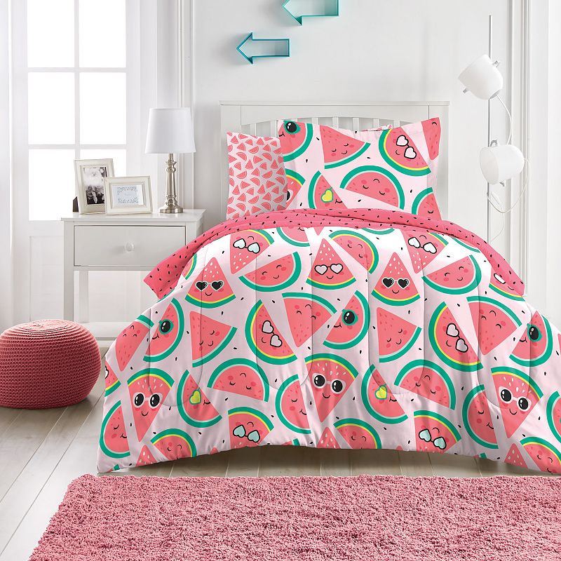 Dream Factory Watermelon Jam 7-piece Comforter Set and Sheet Set, Pink, Twi