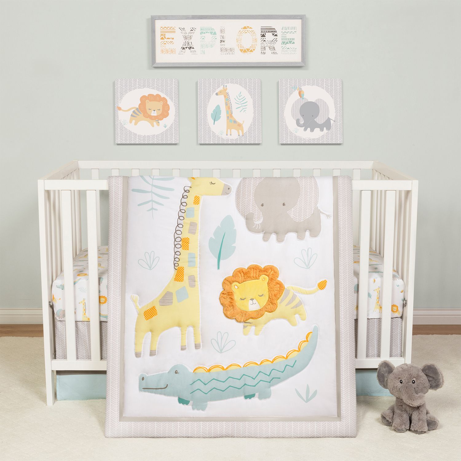 noah's ark jungle animal theme neutral 4 piece baby crib bedding set