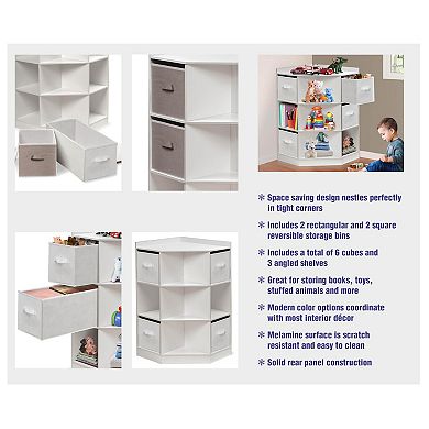 Badger Basket Corner Cubby Storage Unit with Four Reversible Baskets