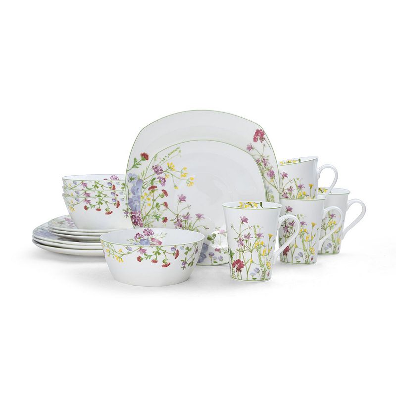 Mikasa Wildflower Garden Square 16 Piece Dinnerware Set, Service for 4