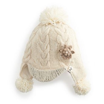 Women's SIJJL Ivory Floral Accent Pom Earflap Cap