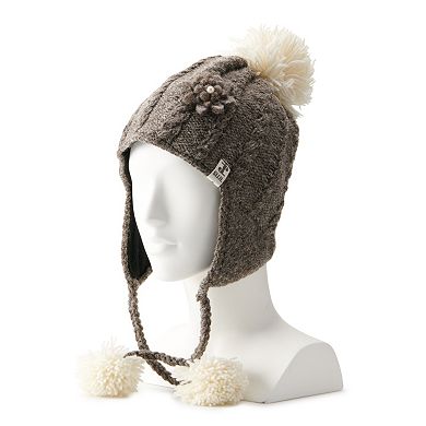 Women's SIJJL Brown Floral Accent Pom Earflaps Cap